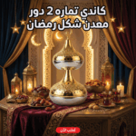 كاندي تماره معدني ذهبي - صينية مزدوجة للتمر والمكسرات بتصميم رمضان