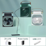 مروحة تبريد محمولة مع فواحة وإضاءة - جهاز تبريد منزلي USB متعدد السرعات