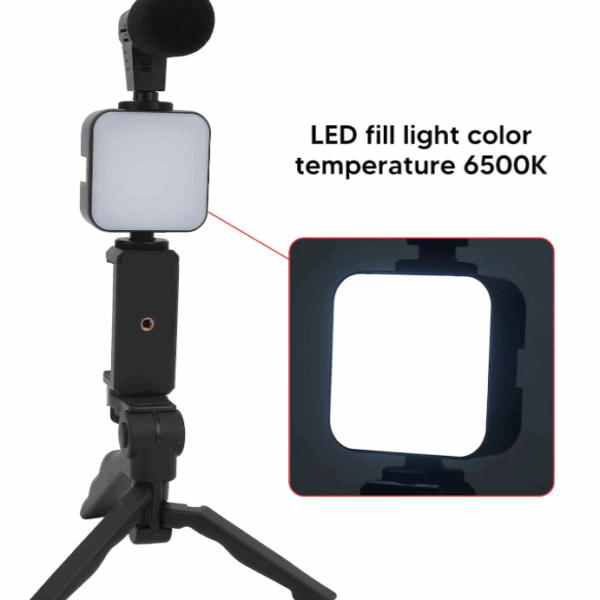 • مجموعة ميكروفون محمول مع إضاءة LED وحامل ثلاثي