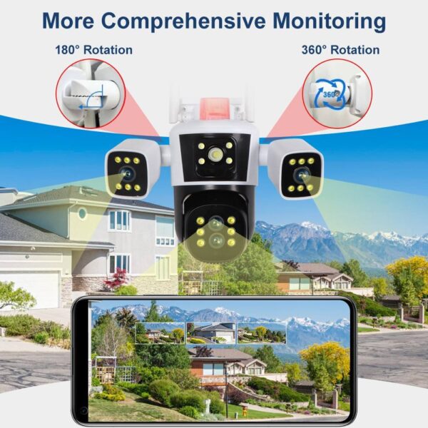 كاميرة مراقبة ب ثلاث عدسات 360 درجة تعمل بالطاقة الشمسية
