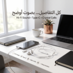 سماعة أذن سلكية نوع سي بيضاء - عزل الضوضاء وميكروفون مدمج