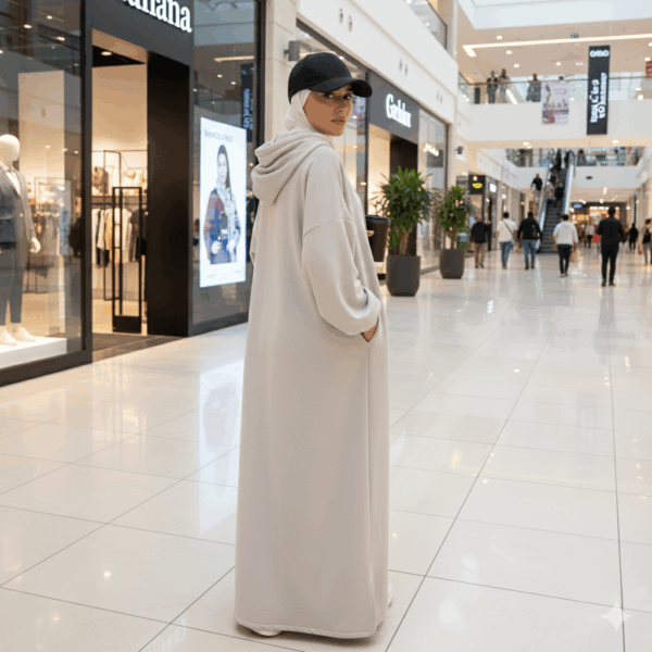 عباية العمرة بغطاء للرأس لون أبيض مقاس XL